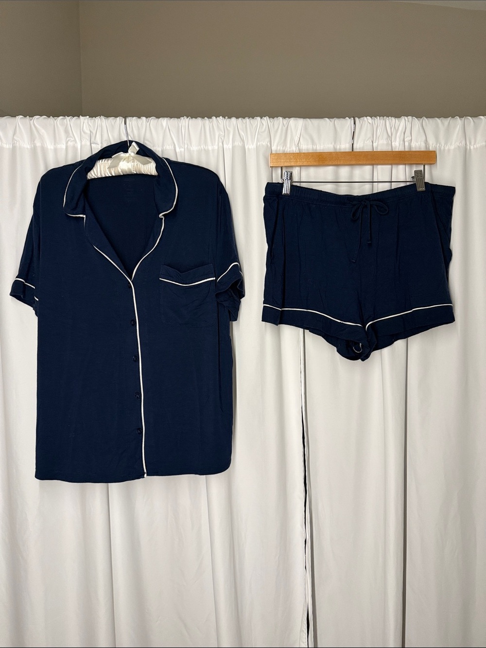 Navy Piped Short Pajama Set - Women Intimates & Sleepwear